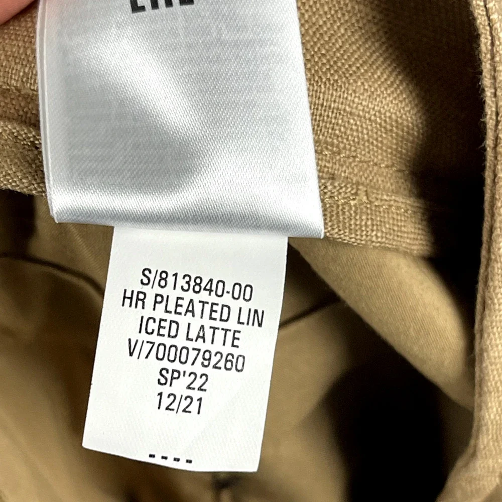 Banana Republic Linen Pant Women 12 Short 12S Latte Tan Wide Leg Pleated Classic